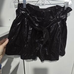 Elegant Black Sequin High Waist Shorts